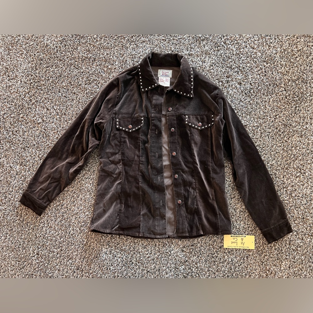 At Last & Co Brown Suede-Like Shirt Jacket S Vintage 1997 Western Work